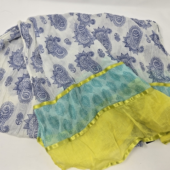 NWT OLD NAVY COTTON LIGHTWEIGHT SCARF WRAP BLUE PAISLEY TEAL YELLOW WOMEN OS - Picture 6 of 12